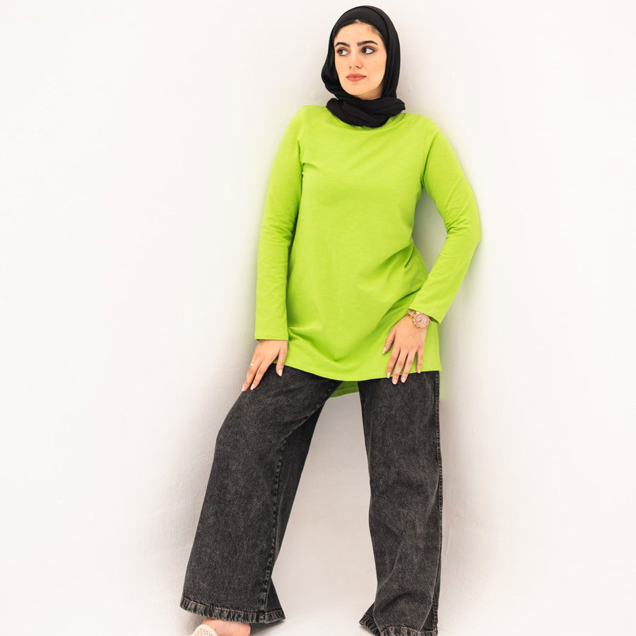 - AB Essential Women Wear - Basic Cotton Long Sleeve Top Apple green