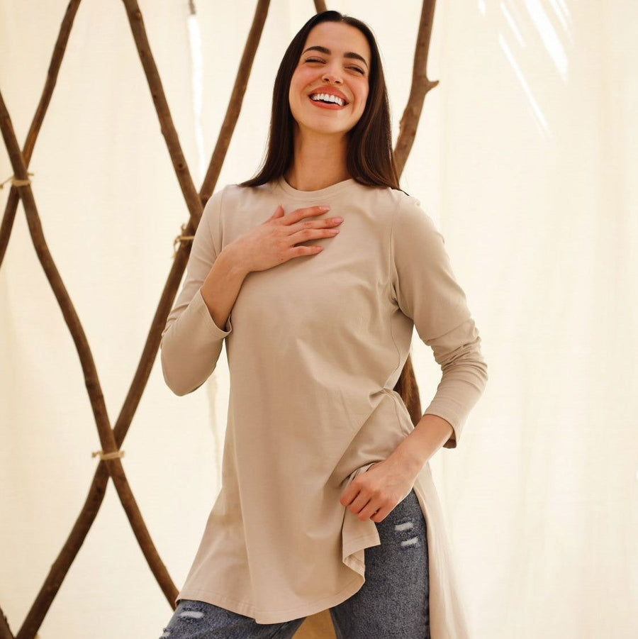 - AB Essential Women Wear - Basic Long Sleeve Top Beige