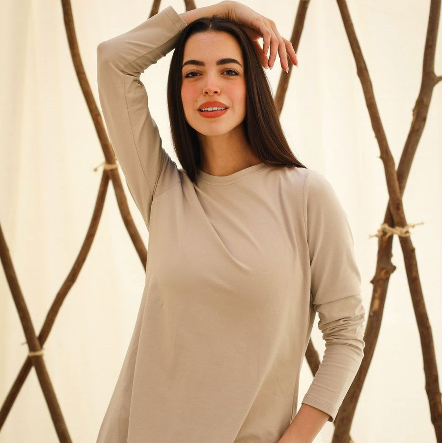 - AB Essential Women Wear - Basic Long Sleeve Top Beige