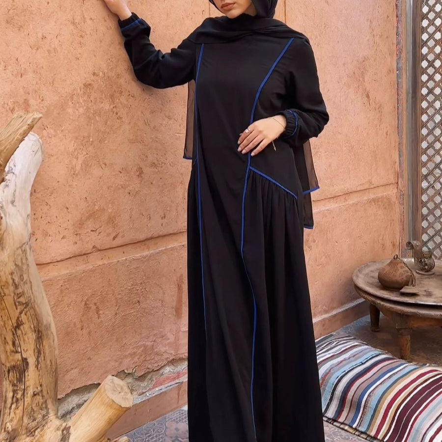 - AB Essential Women Wear - Blue Lines Black Abaya