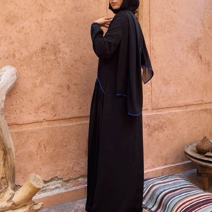 - AB Essential Women Wear - Blue Lines Black Abaya