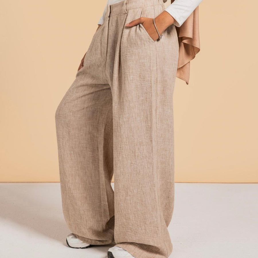 - AB Essential Women Wear - Essential Linen Pants Dark Cafe