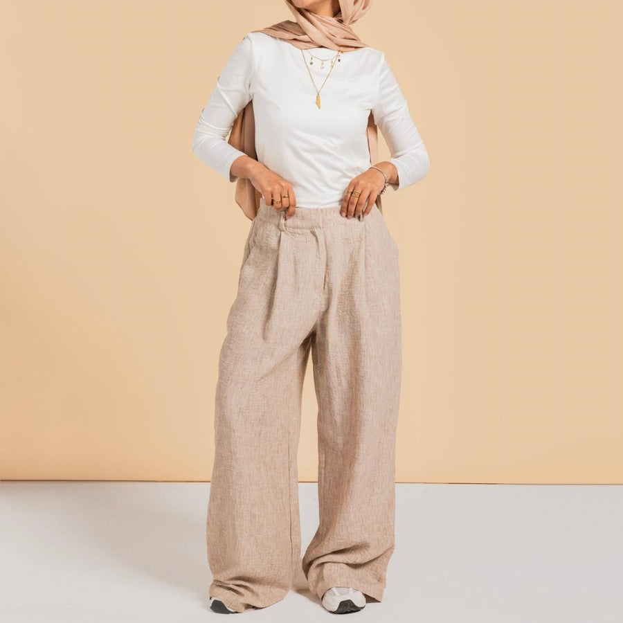 - AB Essential Women Wear - Essential Linen Pants Dark Cafe