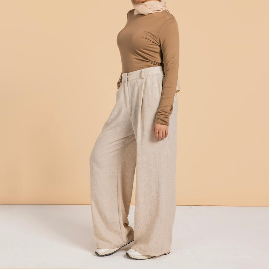 - AB Essential Women Wear - Essential Linen Pants Light Cafe