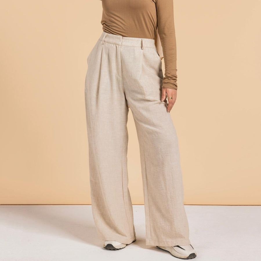 - AB Essential Women Wear - Essential Linen Pants Light Cafe