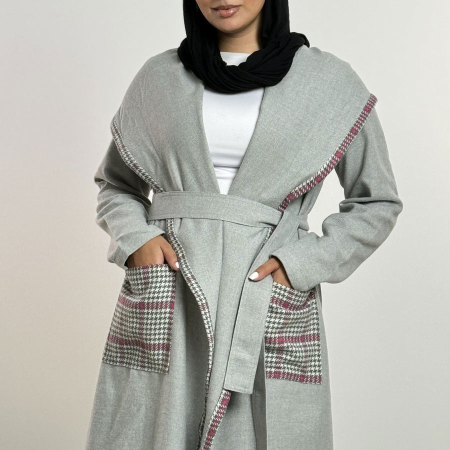 - AB Essential Women Wear - Grey Fushia Checked Soft Wool Jacket