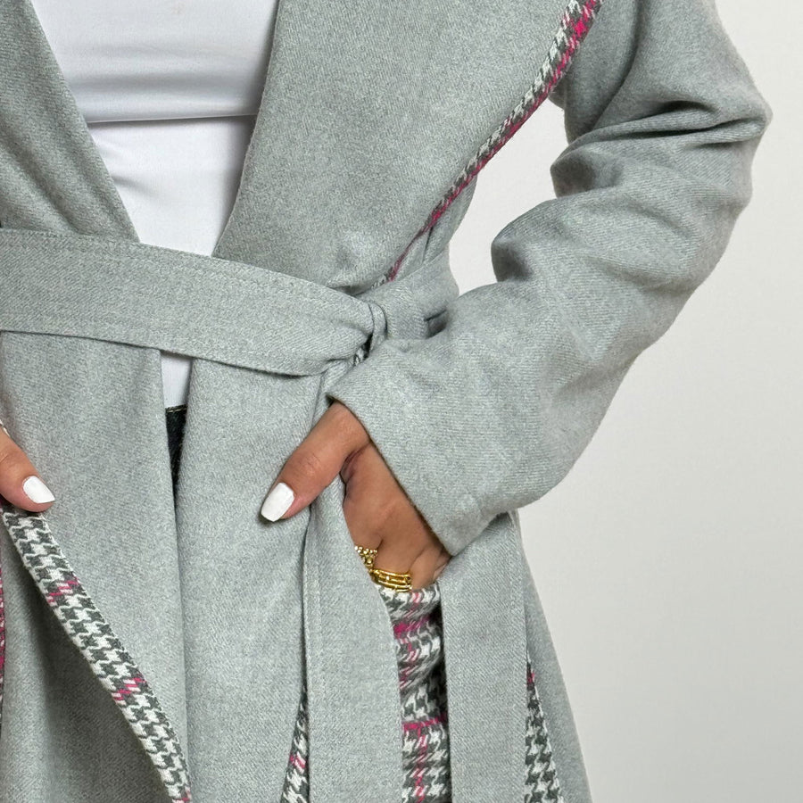 - AB Essential Women Wear - Grey Fushia Checked Soft Wool Jacket