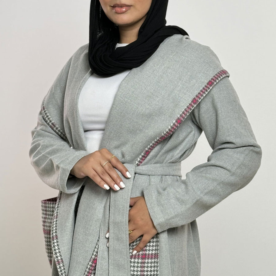 - AB Essential Women Wear - Grey Fushia Checked Soft Wool Jacket