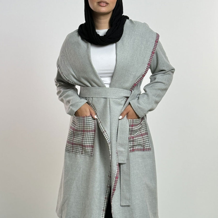 - AB Essential Women Wear - Grey Fushia Checked Soft Wool Jacket