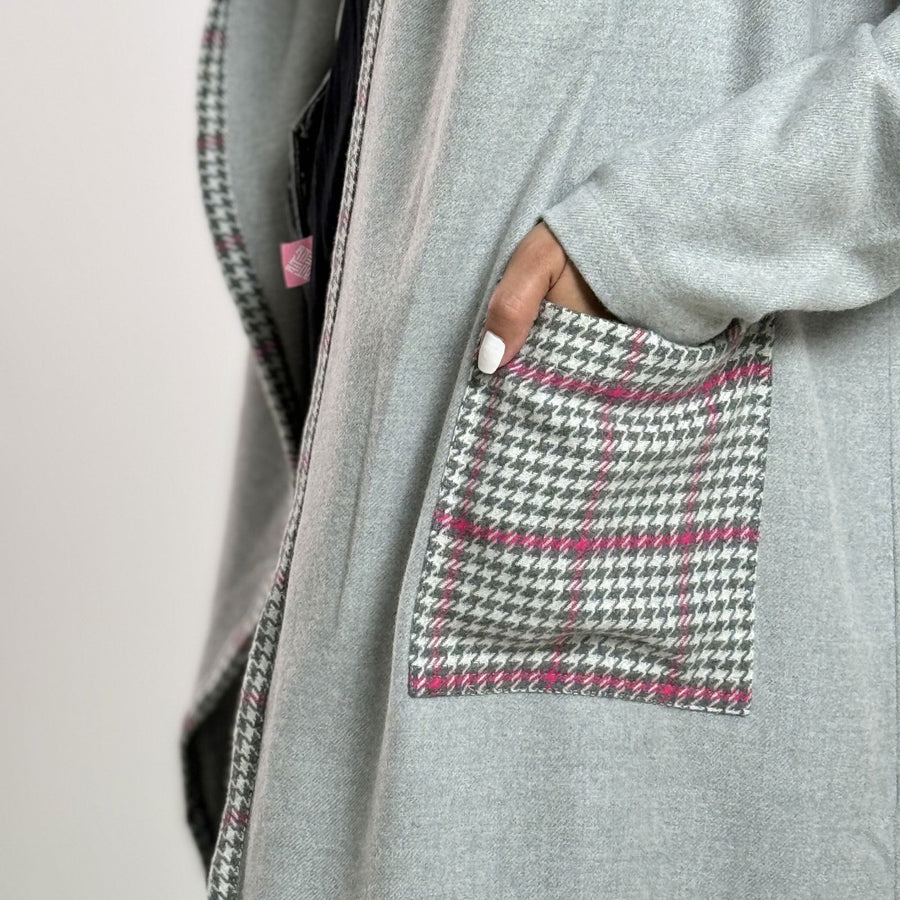 - AB Essential Women Wear - Grey Fushia Checked Soft Wool Jacket