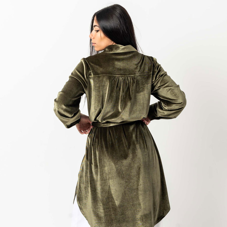 - AB Essential Women Wear - Velvet Pockets Shirt Olive Green