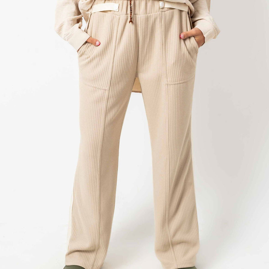 - AB Essential Women Wear - Wool Stripped Beige Pants