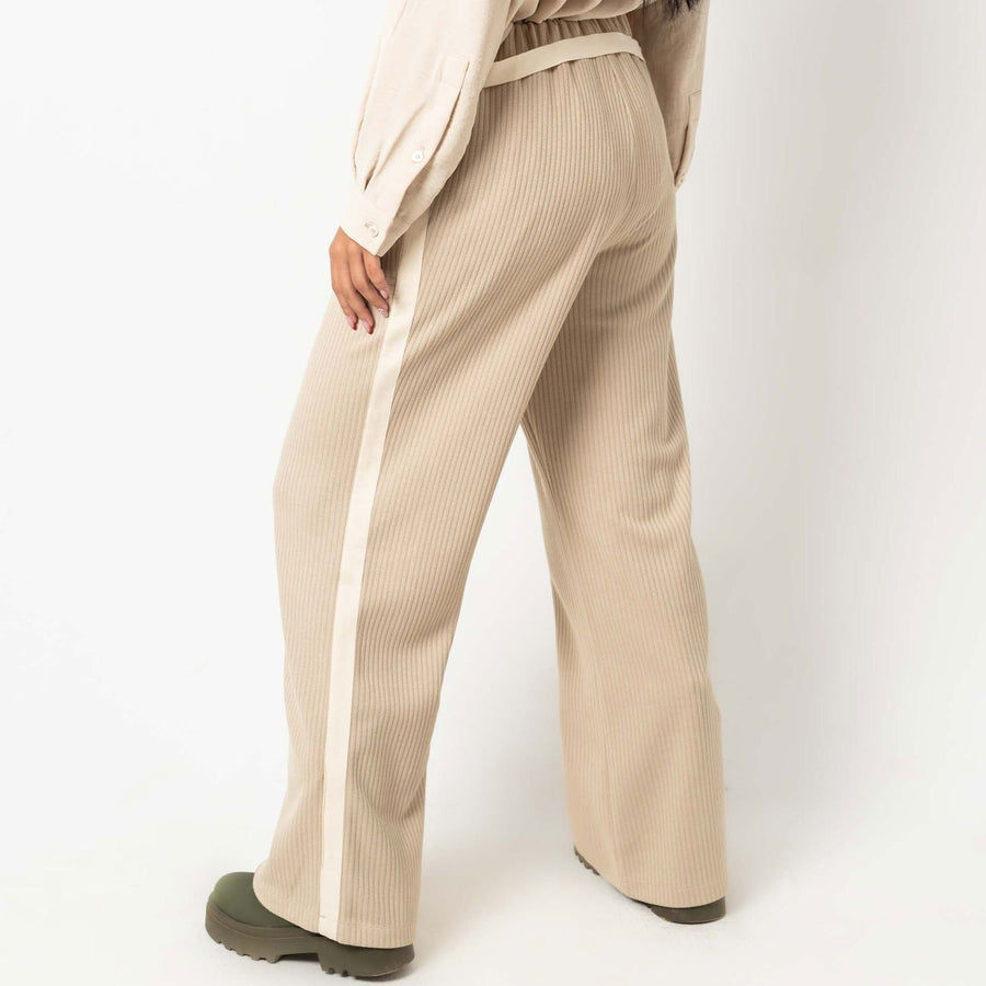 - AB Essential Women Wear - Wool Stripped Beige Pants