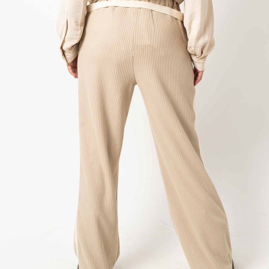 - AB Essential Women Wear - Wool Stripped Beige Pants