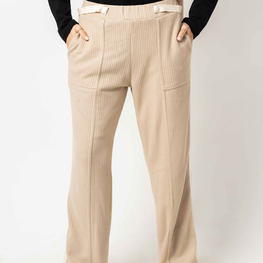 - AB Essential Women Wear - Wool Stripped Beige Pants