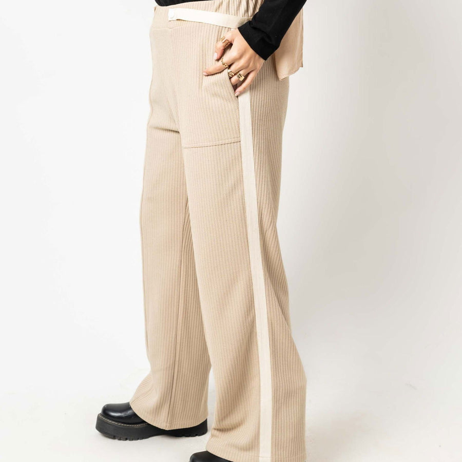 - AB Essential Women Wear - Wool Stripped Beige Pants