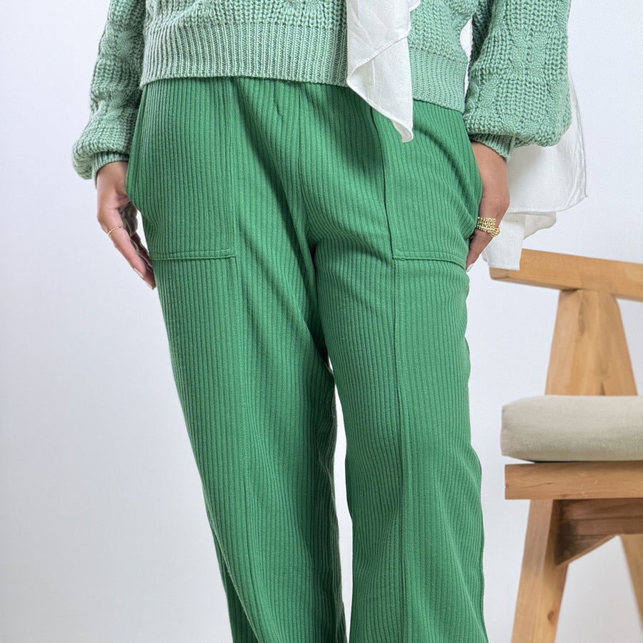 - AB Essential Women Wear - Wool Stripped Green Pants