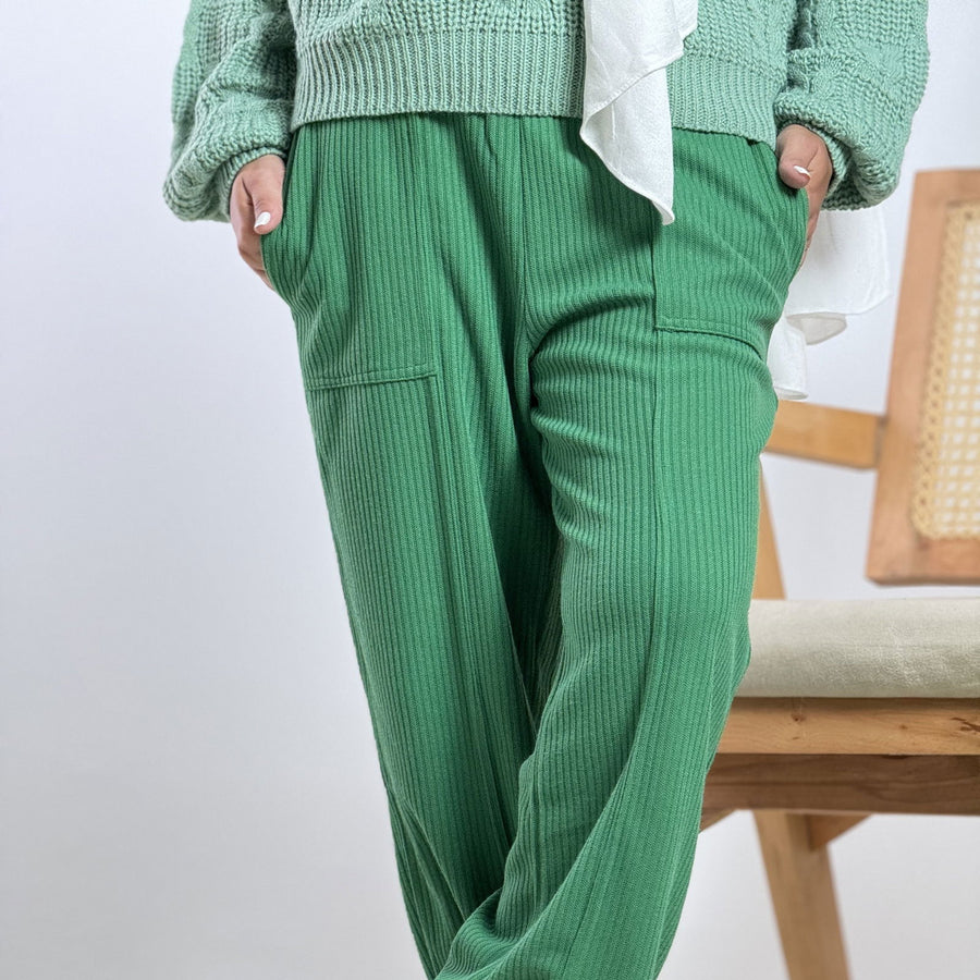 - AB Essential Women Wear - Wool Stripped Green Pants