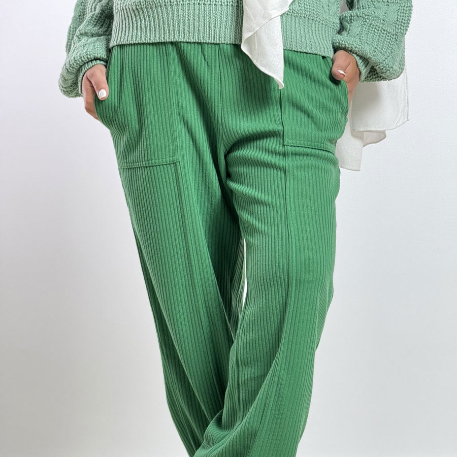 - AB Essential Women Wear - Wool Stripped Green Pants