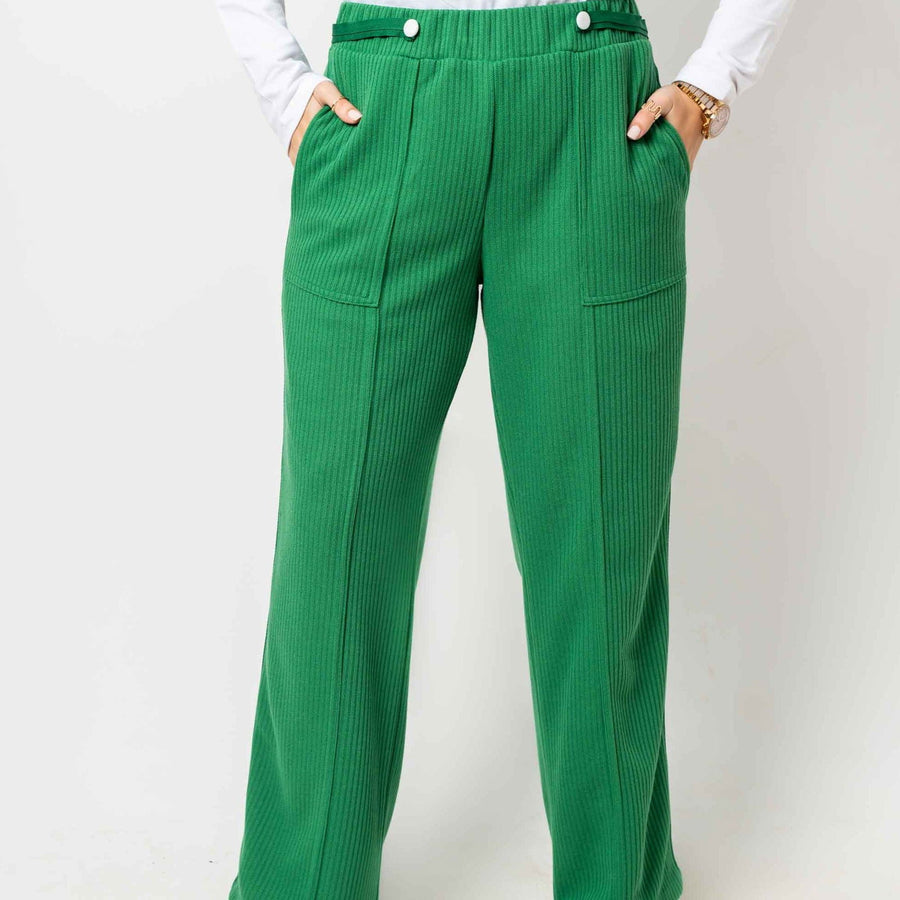 - AB Essential Women Wear - Wool Stripped Green Pants