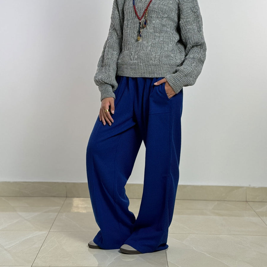 - AB Essential Women Wear - Wool Stripped Royal Blue Pants