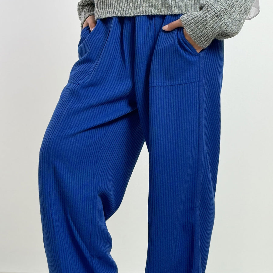 - AB Essential Women Wear - Wool Stripped Royal Blue Pants