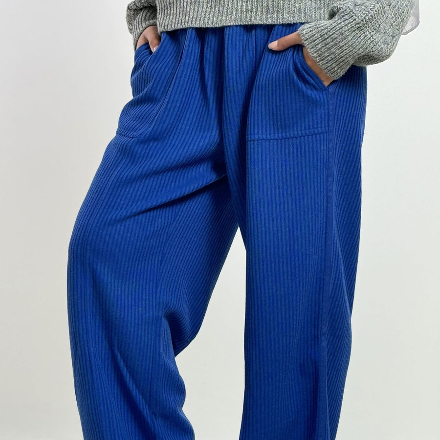 - AB Essential Women Wear - Wool Stripped Royal Blue Pants