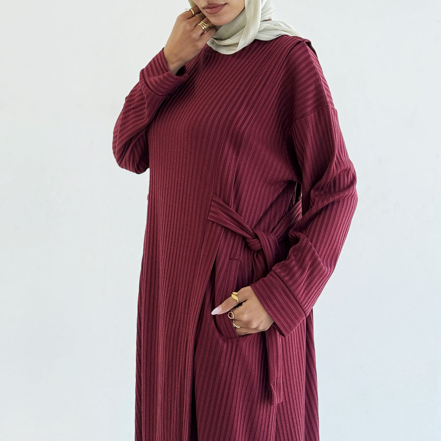 Aicha Abaya Dress Burgundy