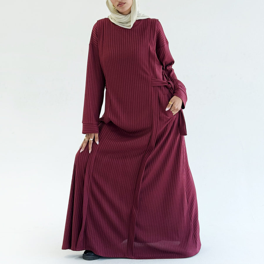 Aicha Abaya Dress Burgundy