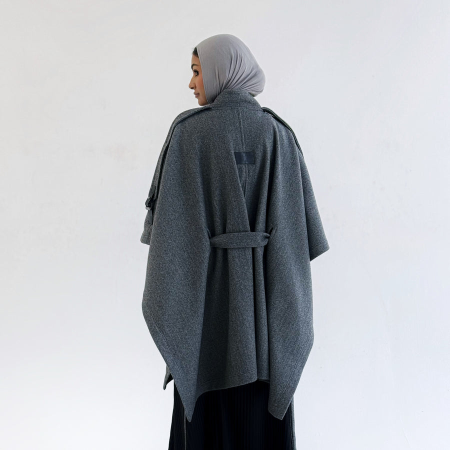 Luxurious Wool Cape Grey