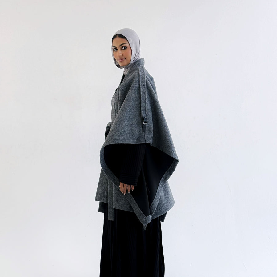 Luxurious Wool Cape Grey