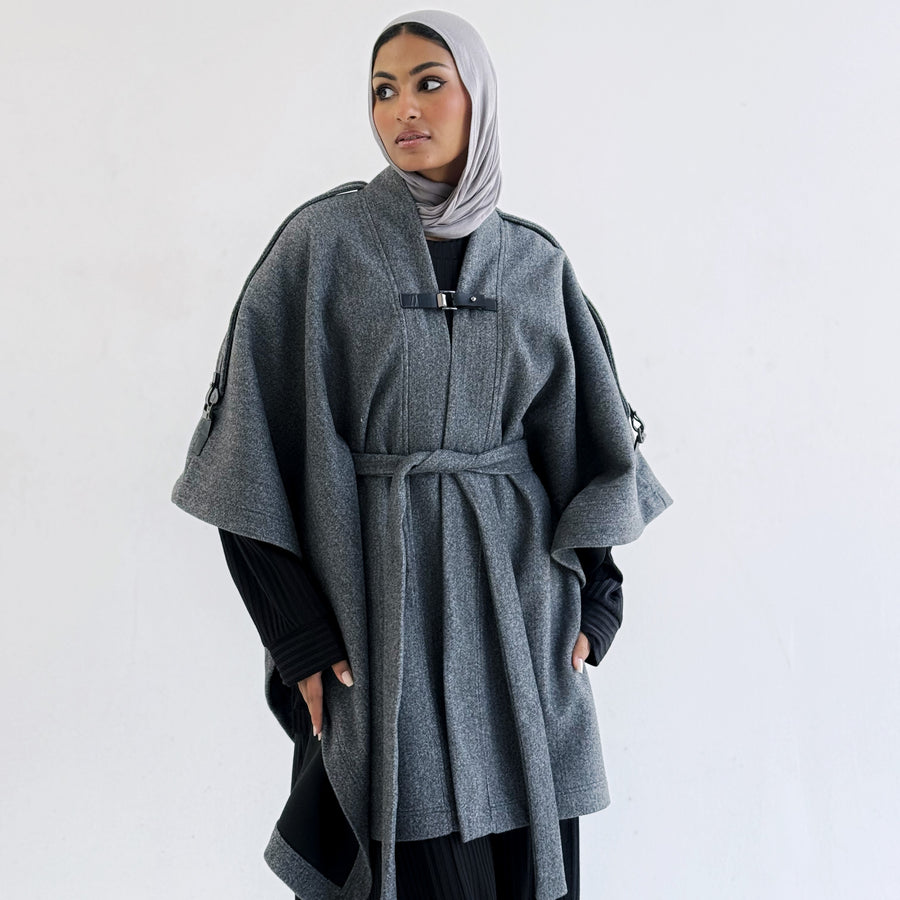 Luxurious Wool Cape Grey