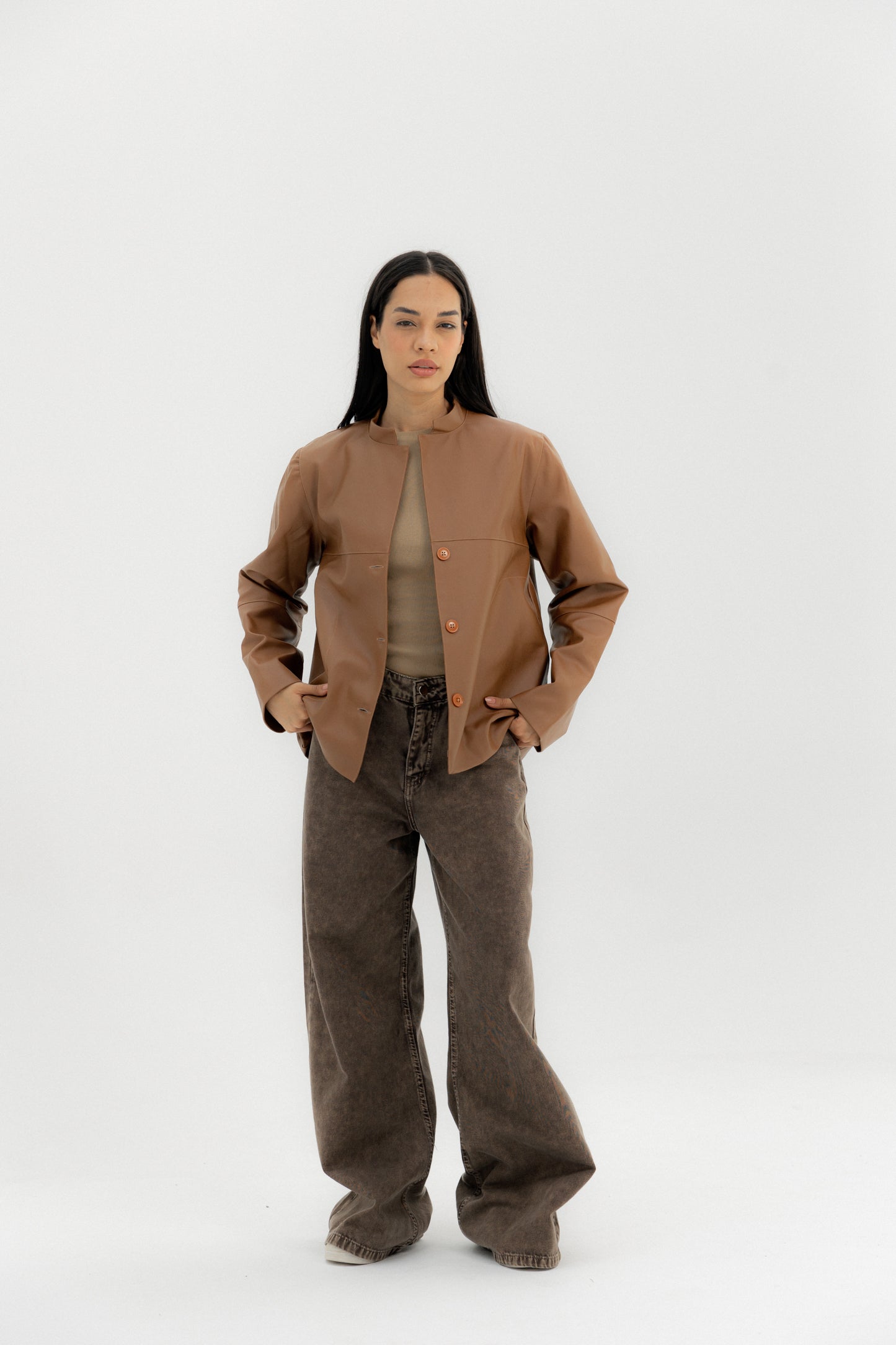 Leather Jacket Camel - AB ESSENTIALS