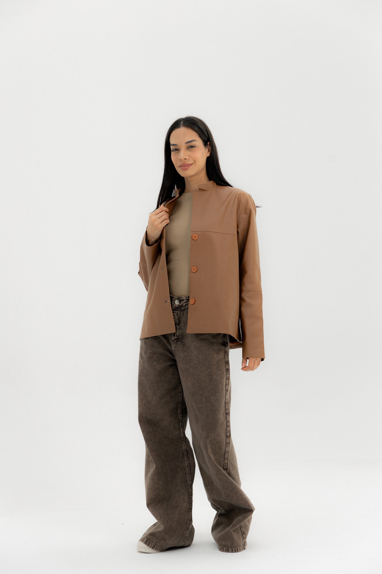 Leather Jacket Camel - AB ESSENTIALS