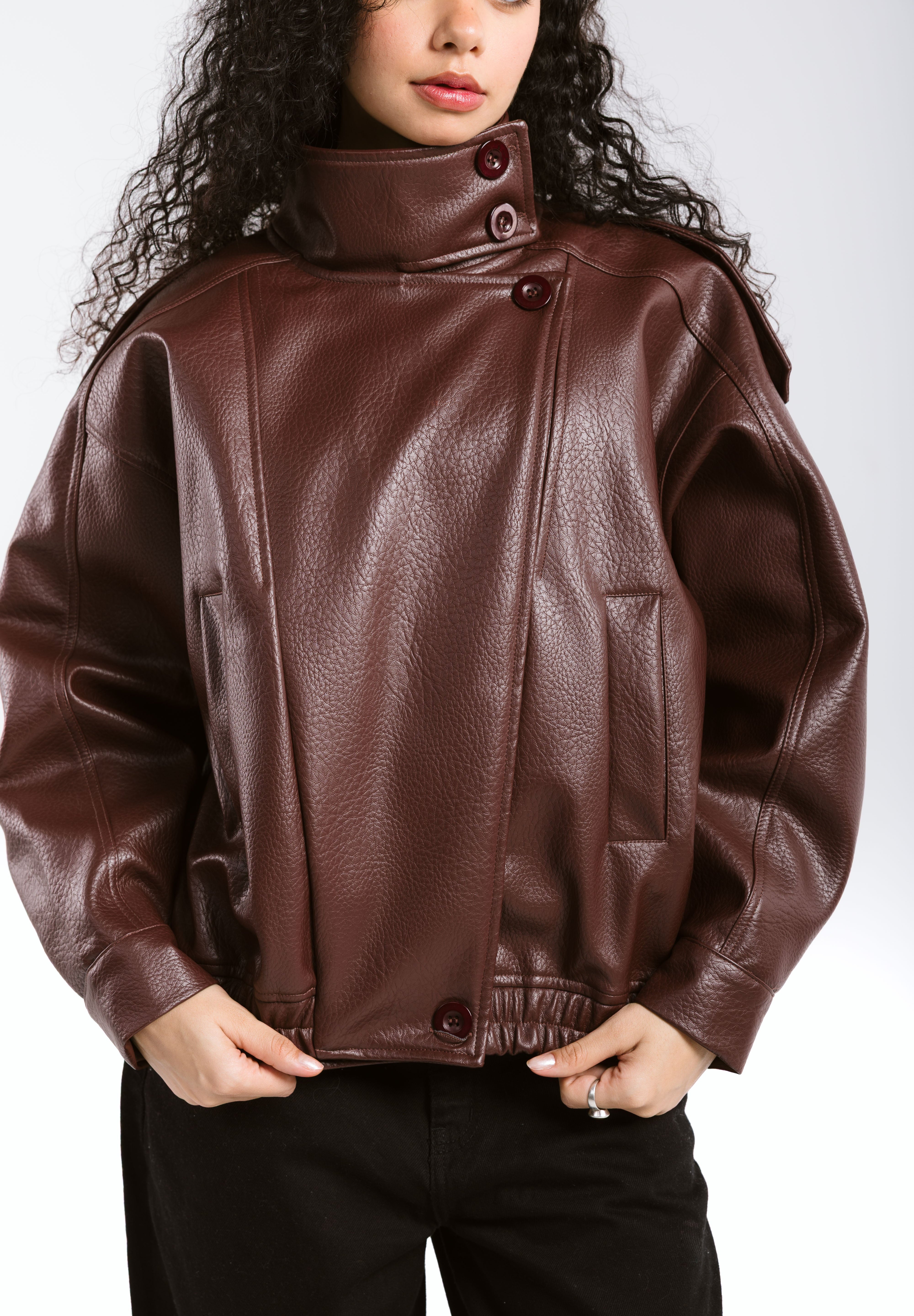 Main Leather Jacket Burgundy - AB ESSENTIALS