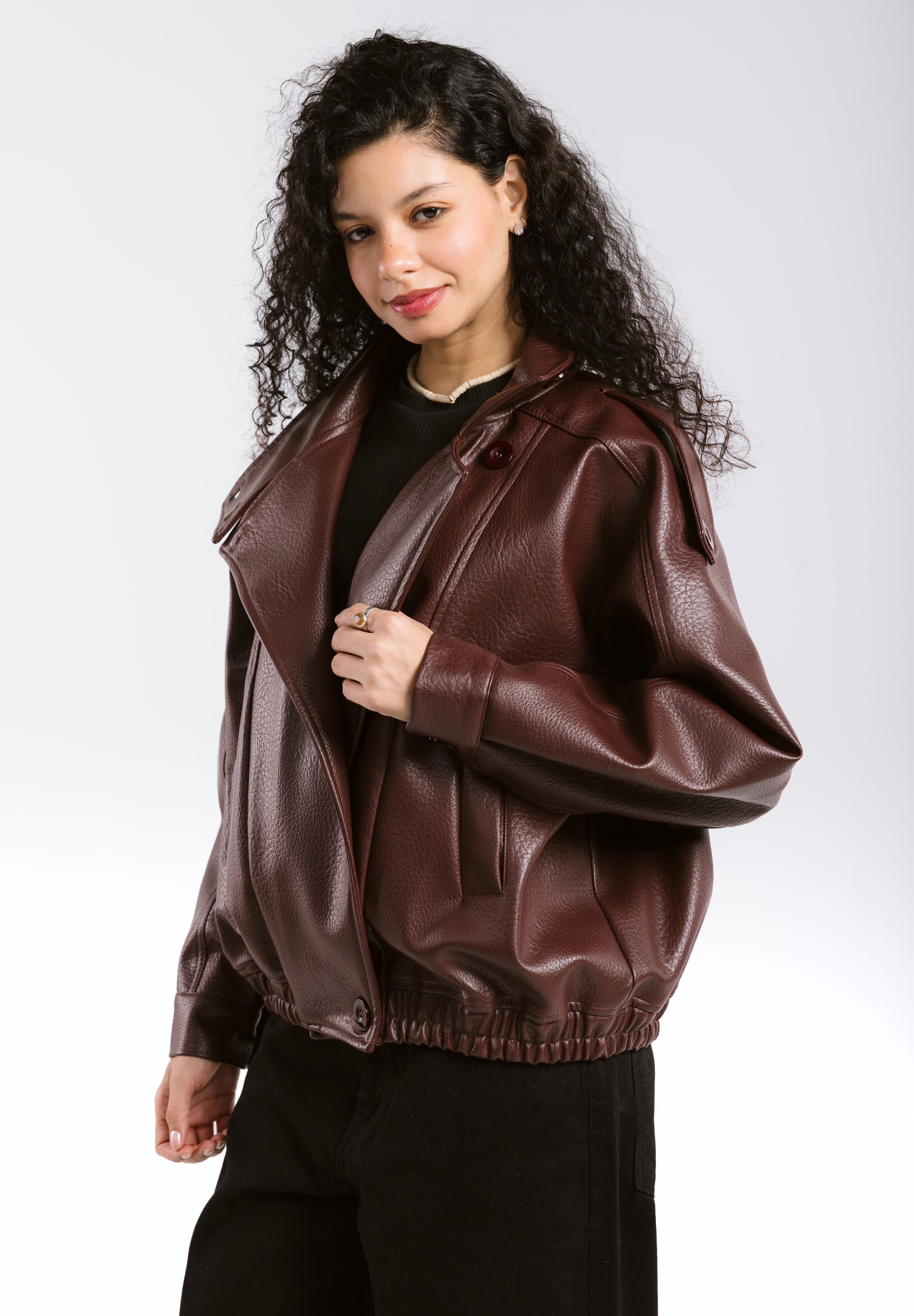 Main Leather Jacket Burgundy - AB ESSENTIALS