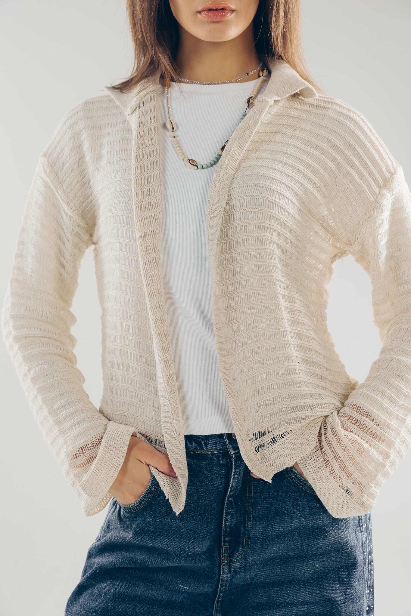 Mesh Cardigan Off White - AB ESSENTIALS