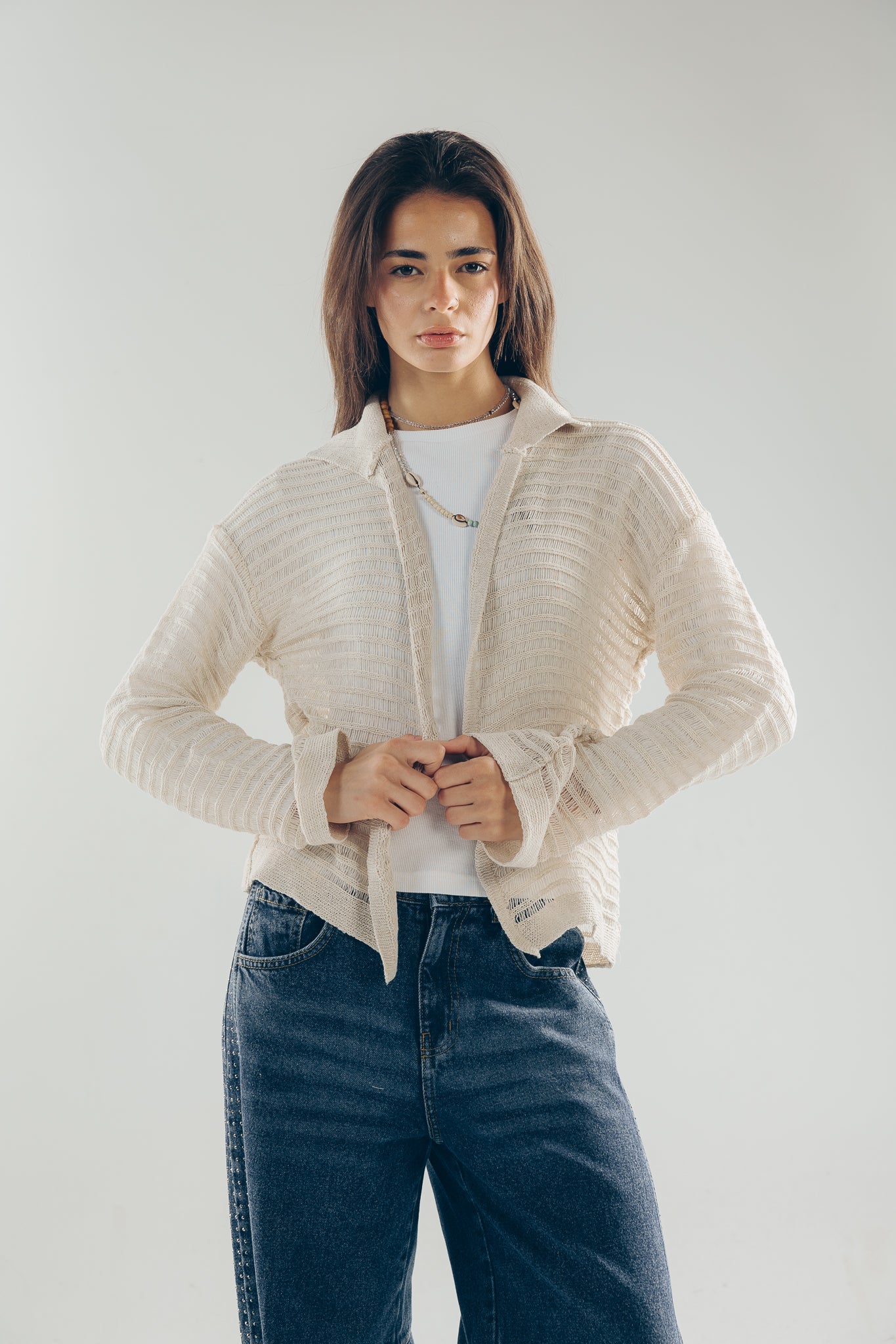Mesh Cardigan Off White - AB ESSENTIALS