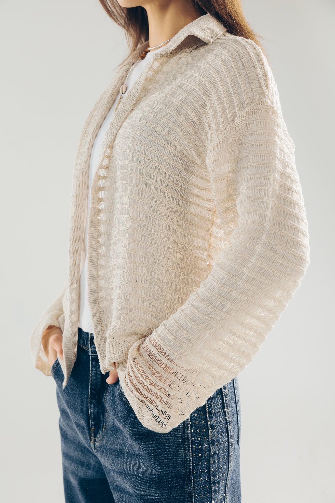 Mesh Cardigan Off White - AB ESSENTIALS