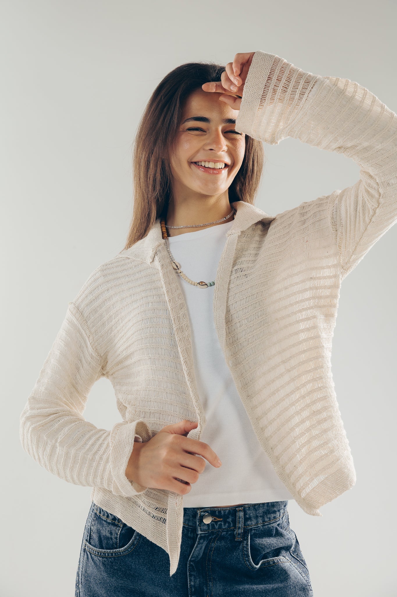 Mesh Cardigan Off White - AB ESSENTIALS