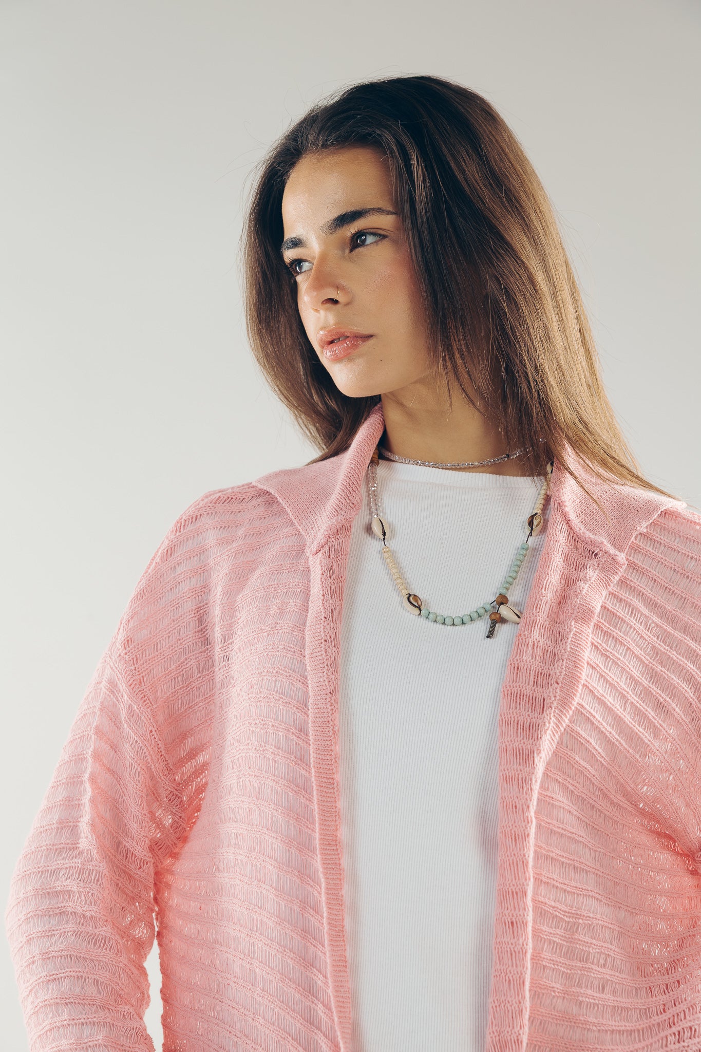 Mesh Cardigan Pink - AB ESSENTIALS