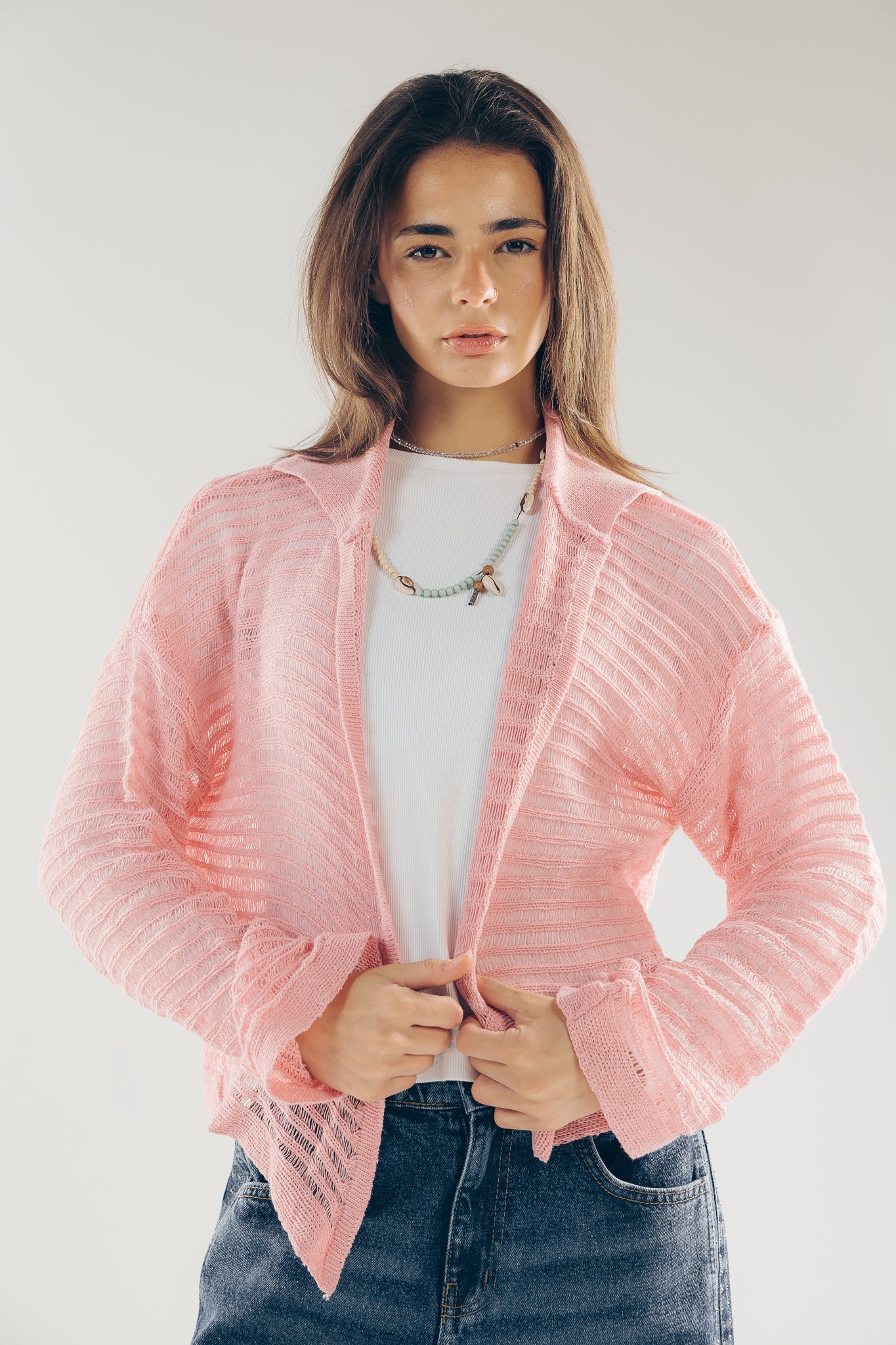 Mesh Cardigan Pink - AB ESSENTIALS
