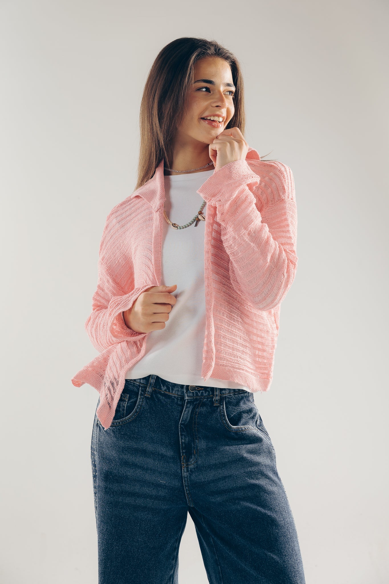 Mesh Cardigan Pink - AB ESSENTIALS