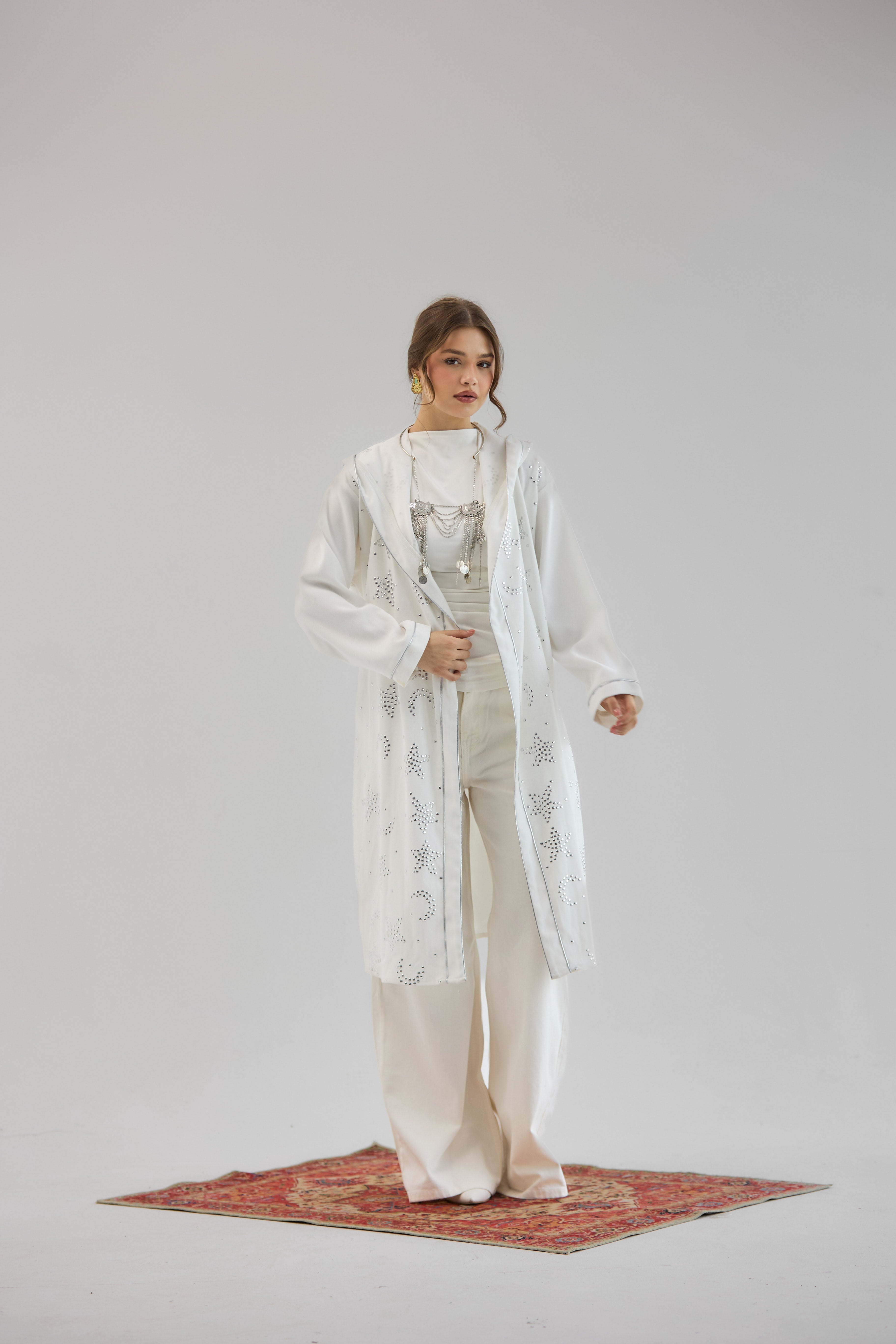 Metallic Stars Cardigan White - AB ESSENTIALS