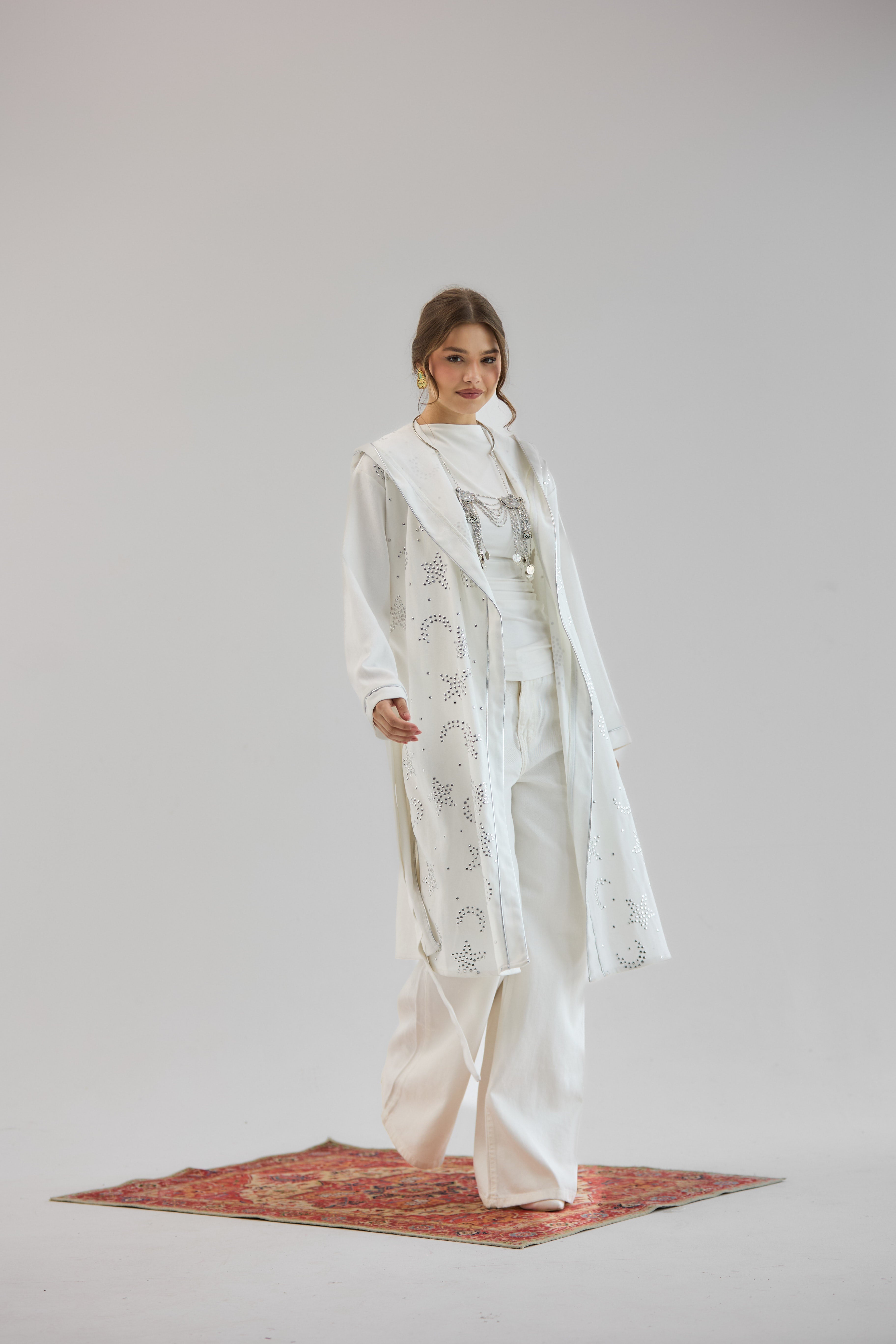 Metallic Stars Cardigan White - AB ESSENTIALS