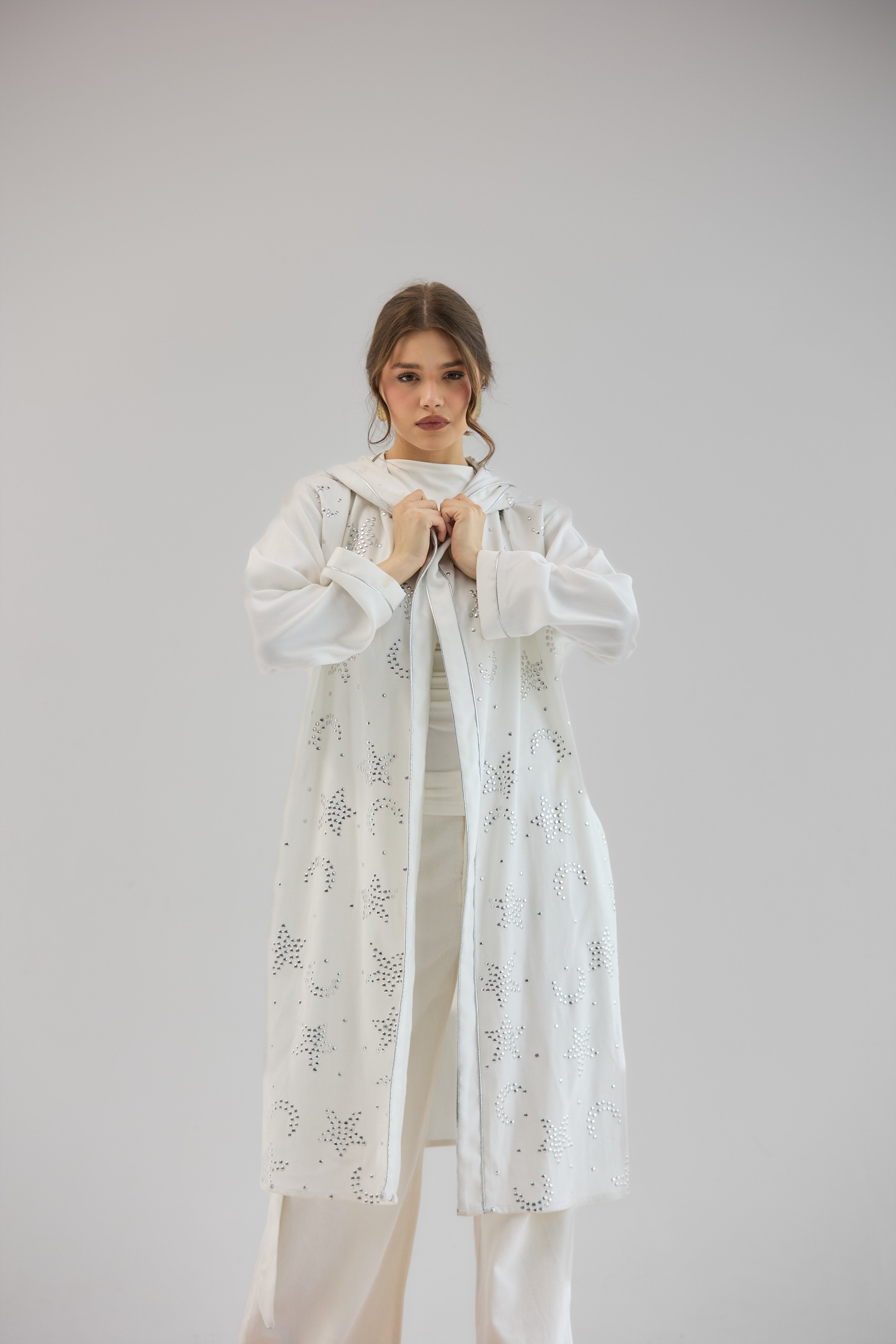 Metallic Stars Cardigan White - AB ESSENTIALS