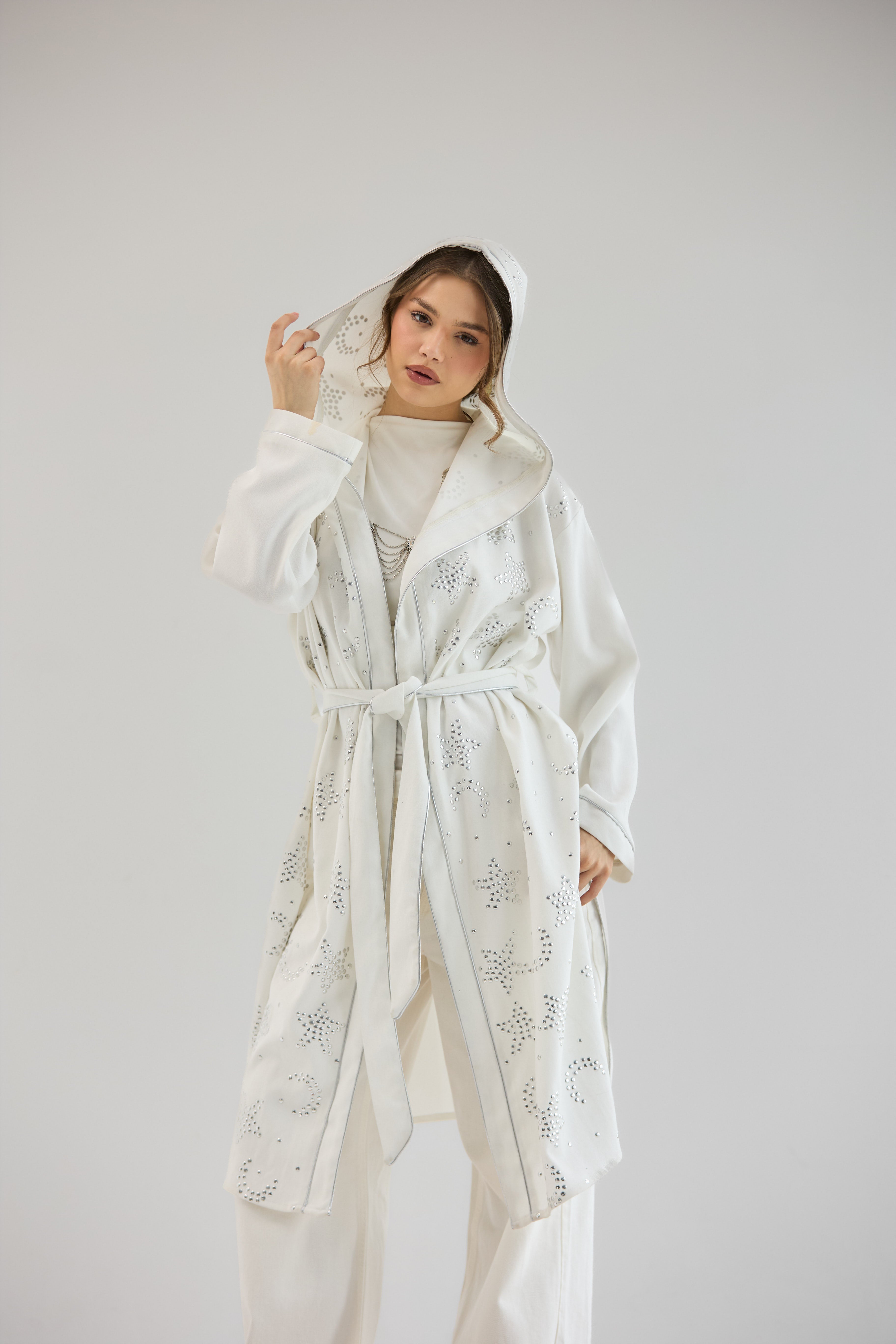 Metallic Stars Cardigan White - AB ESSENTIALS
