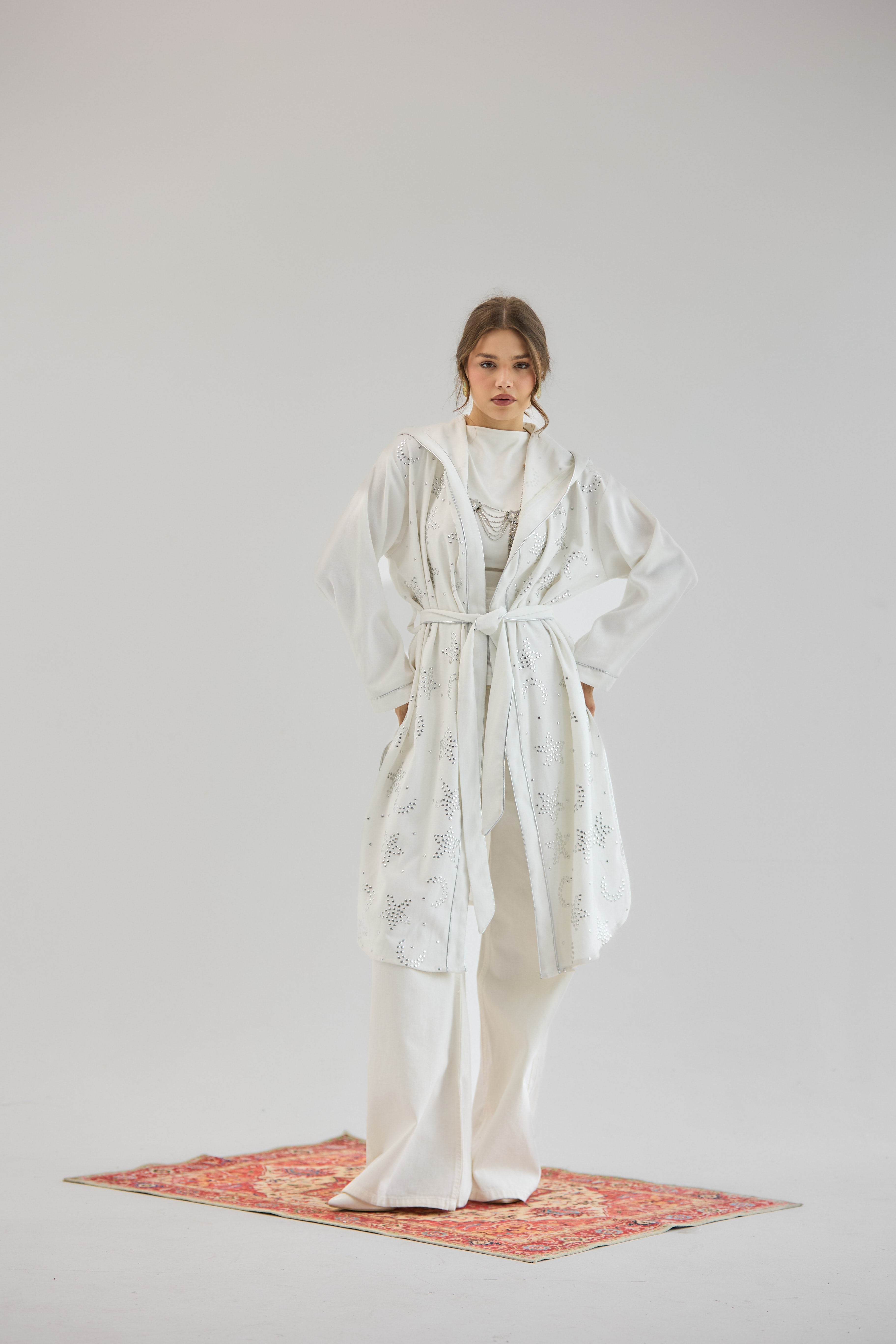 Metallic Stars Cardigan White - AB ESSENTIALS