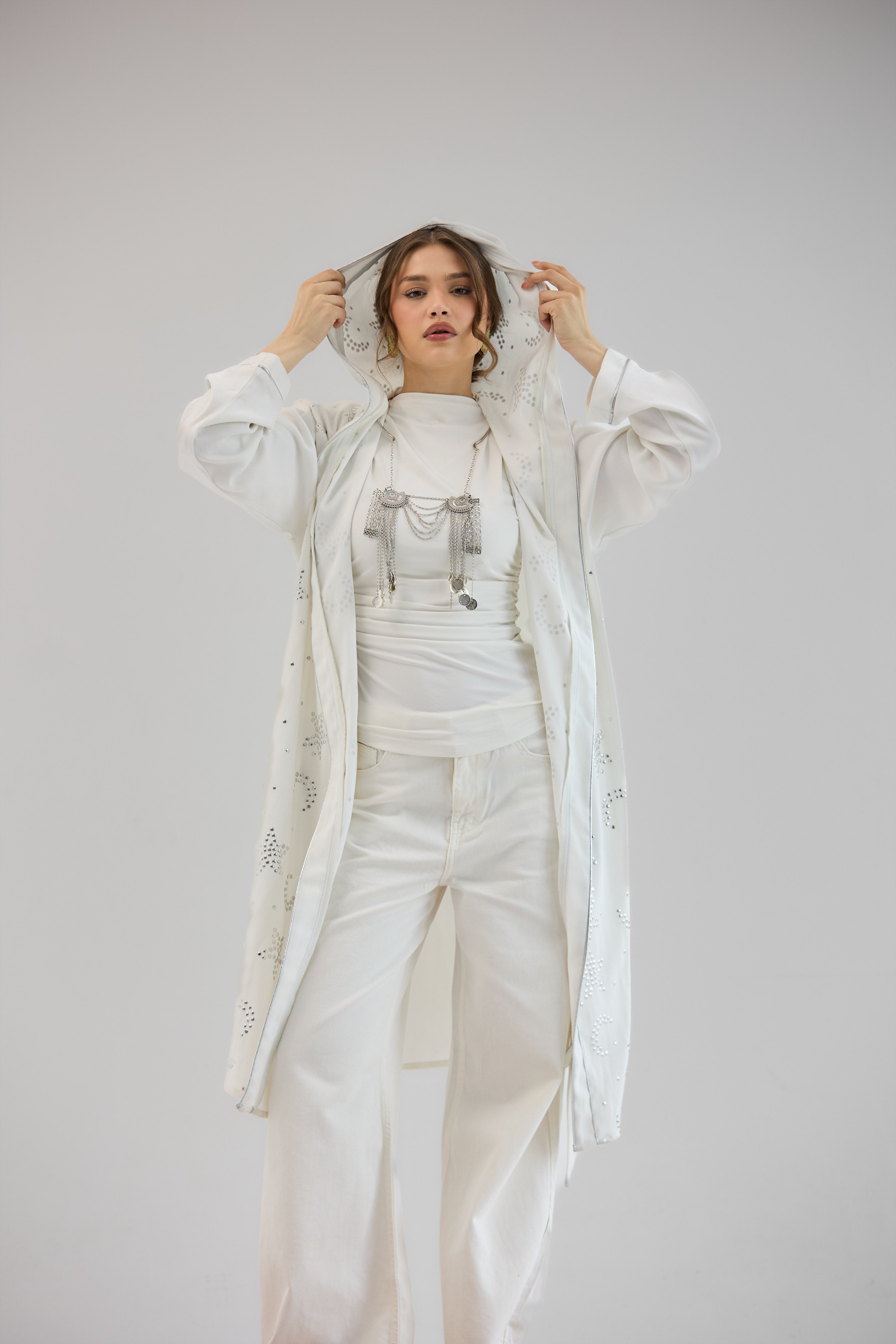 Metallic Stars Cardigan White - AB ESSENTIALS