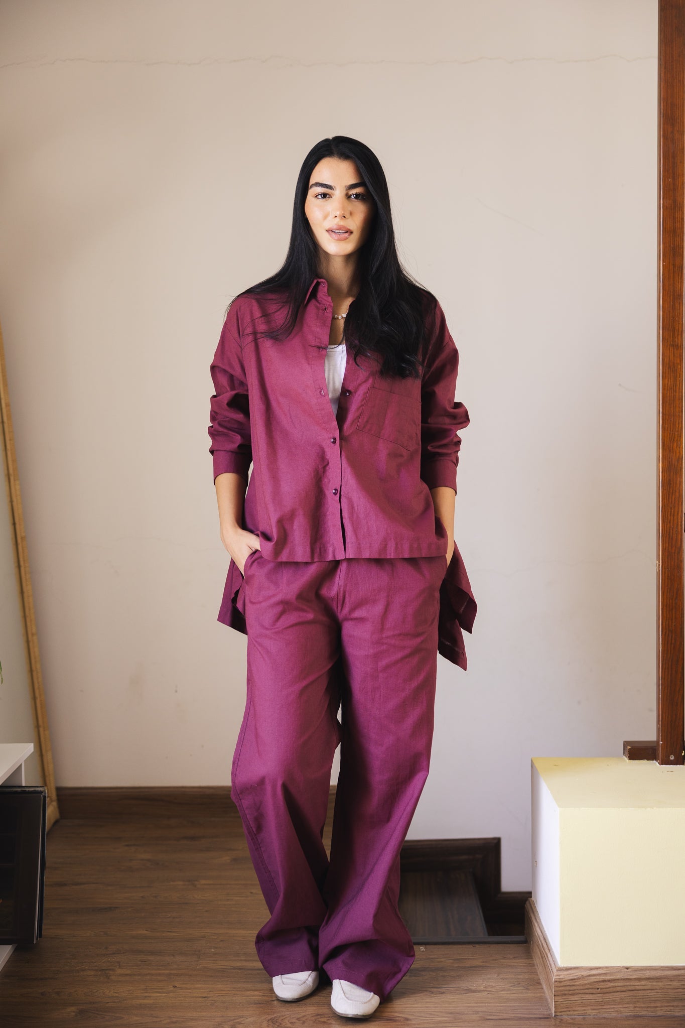 Soleil Linen Pants Burgundy - AB ESSENTIALS